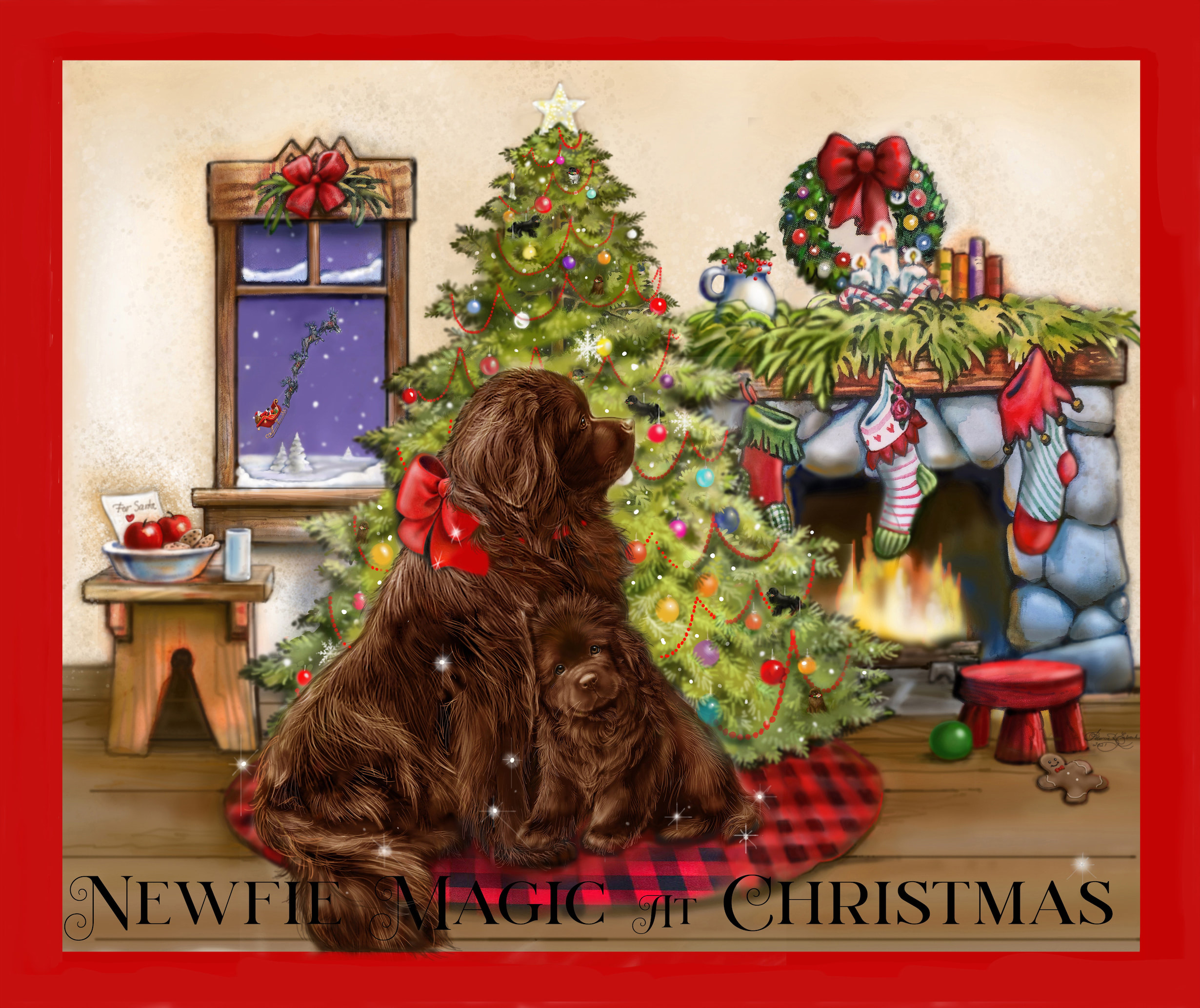 Brown Newfie Mother and Baby Newfie Christmas • Patricia Eubank, image size:2460x2067