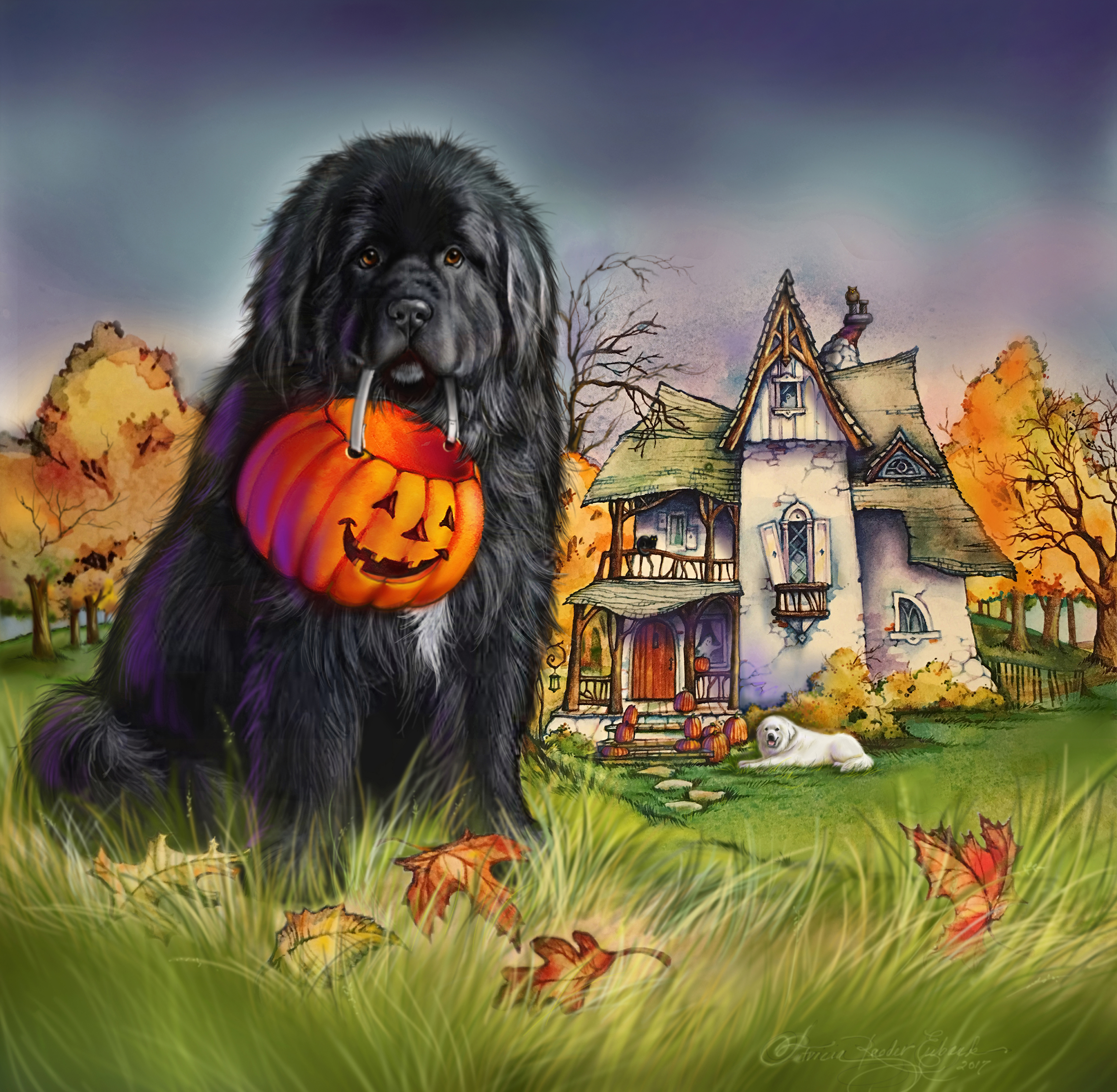Newfie and the Halloween house